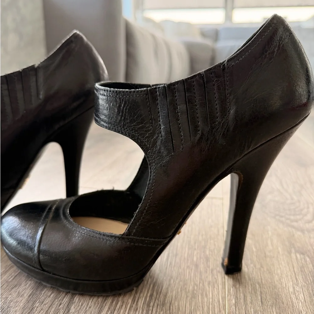 Authentic Black Prada Crackle Brush Leather Mary Jane Pump Size 40.5 - Picture 14 of 16